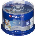  Εγγράψιμοι δίσκοι Verbatim BD-R Blu-Ray 25GB 6x Speed DL Wide Printable Cakebox 50 τεμάχια